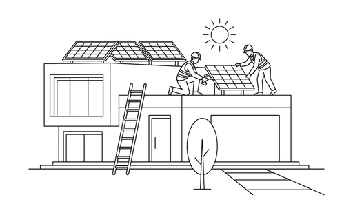 Technicians installing solar panels on a roof