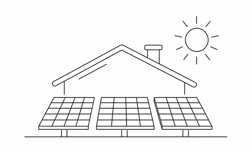 Ground-mounted solar panels by a home